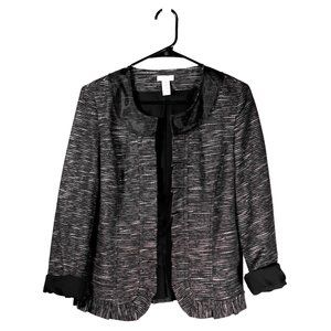 Chico's Women's Jacket Black Textured Wool Blend Open Front Lined Y2K Size 1 M/8